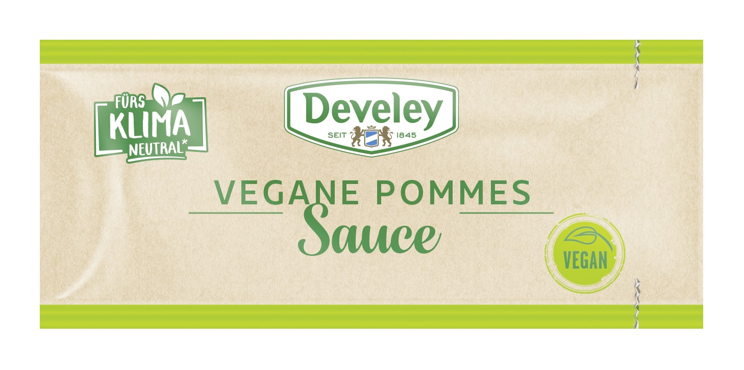 Vegan und klimaneutral: Die neue Develey Pommes Sauce im 20ml-Portionsbeutel