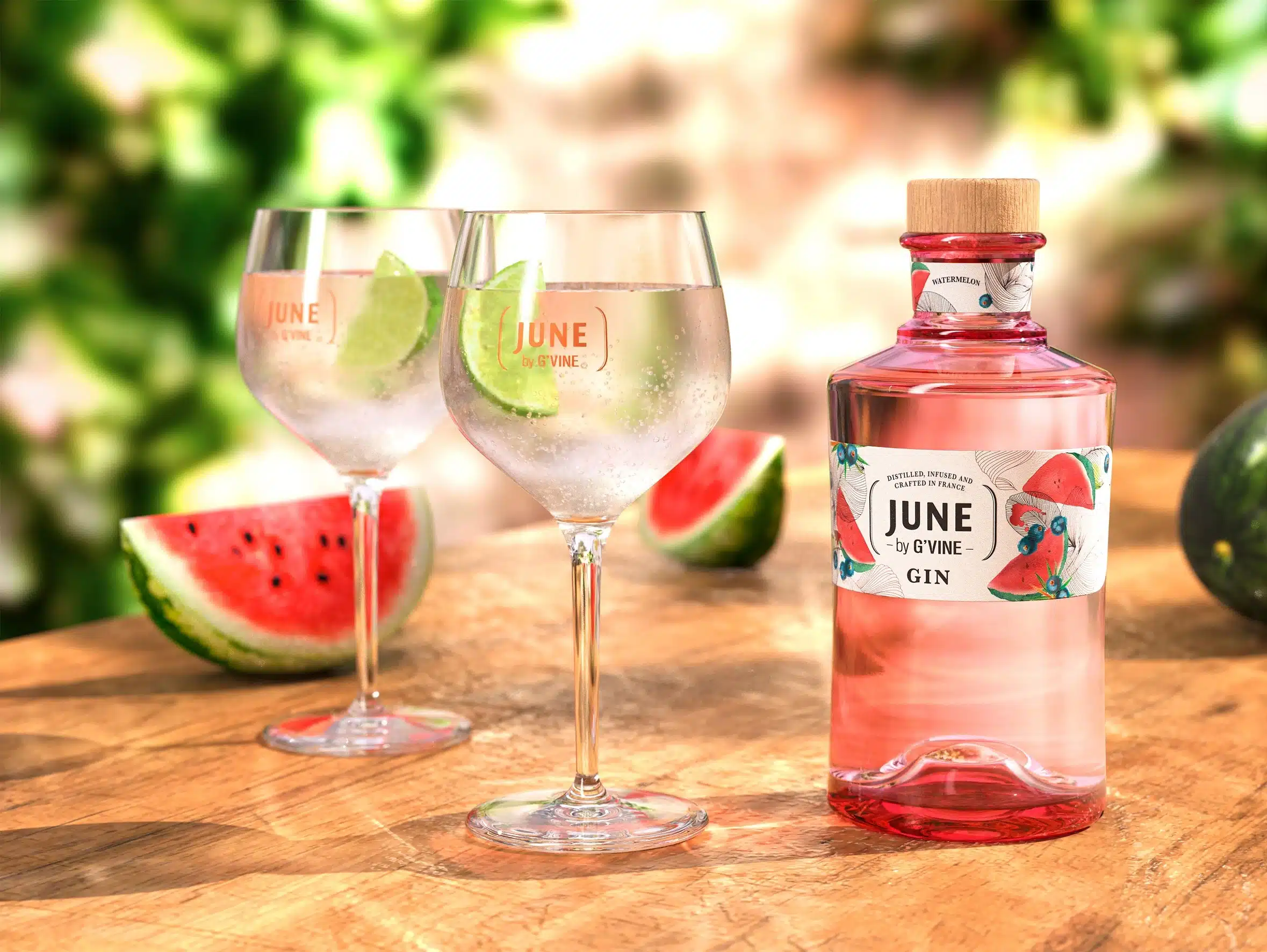 Der renommierte Spirituosenhersteller Maison Villevert stellt unter seiner Marke G'Vine Gin de France eine neue Sommersorte vor: JUNE WATERMELON. © BEHN/ GVINE